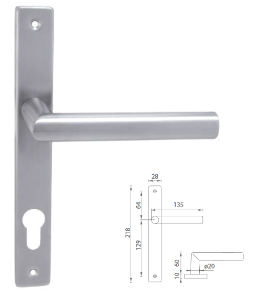 SALE Türbeschläge MP Favorit - USH (BN - Gebürsteter Edelstahl) - PZ Kugel/Griff rechts, Teilung 90 mm