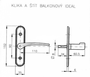 Fensterbeschlag ROSTEX Balkonklinke und -schild IDEAL (TITAN GOLD)