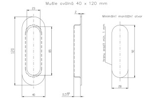 Muschel für Schiebetüren ROSTEX oval 120x40 mm (EDELSTAHL MATT, SCHWARZ)