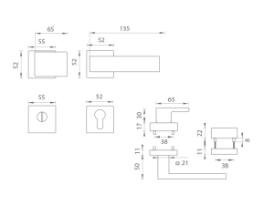 Sicherheitsbeschläge MP CUBO / SQUARE - HR 3230/2275 (BS - Mattschwarz)