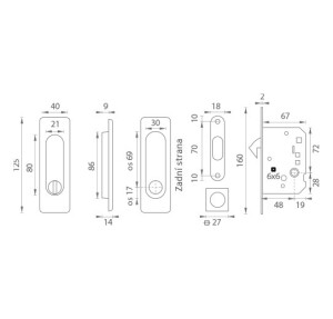 Schiebetürset MP quadratisch - WC (OCS - Gebürstetes Chrom)