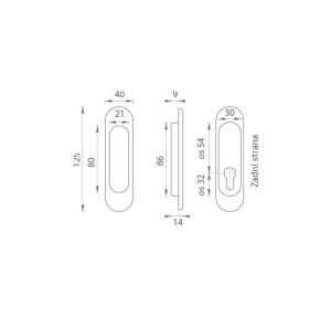 Schale für Schiebetüren MP OVAL - PZ / D - 3665AZ (OLV - Messing poliert lackiert)