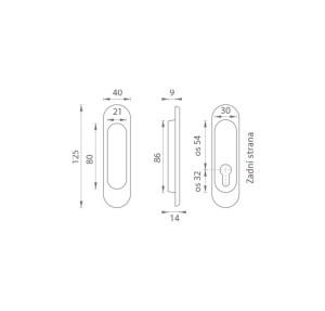 Schale für Schiebetüren MP OVAL - PZ / D - 3665AZ (BS - Mattschwarz)