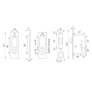 Quadratisches Schiebetürset MP - PZ / D (BN - Gebürsteter Edelstahl)