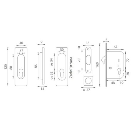 Schiebetürset quadratisch MP - PZ / D (OC - Chrom glänzend)