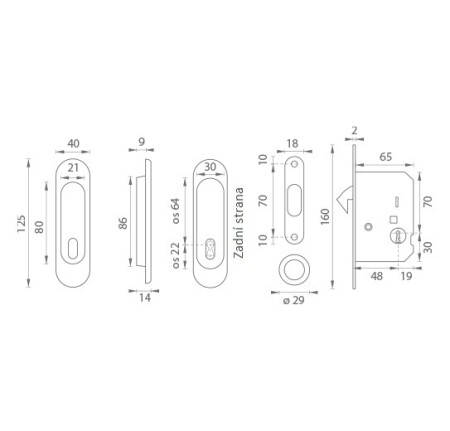 Ovales Schiebetürset MP - BB / D (ONS - Gebürstetes Nickel)