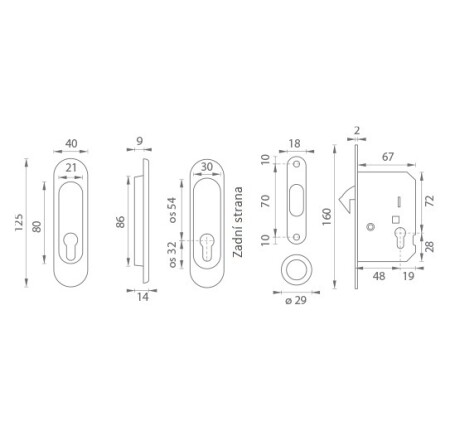 Ovales Schiebetürset MP - PZ / D (ONS - Gebürstetes Nickel)