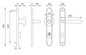 SALE Schutzbeschläge MP NI - ALT WIEN PLUS (ONS - Glänzend gebürstetes Nickel) - PZ PLUS - Kugel/Griff - Teilung 90 mm