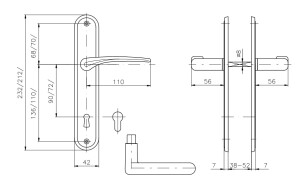 AUSVERKAUF Türbeschläge ROSTEX IDEAL (GLÄNZENDES CHROM - EDELSTAHL) - Teilung 72 mm, PZ