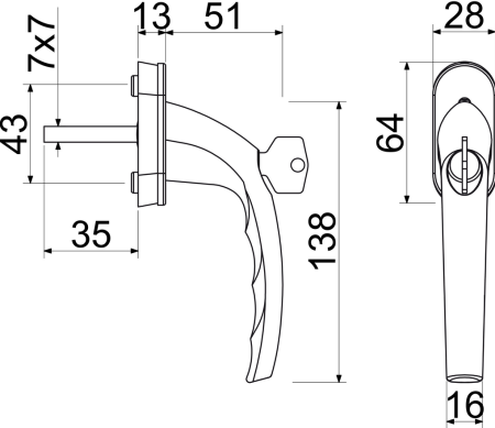 Abschließbarer Fenstergriff RICHTER RHW.009.L.SU (F1)