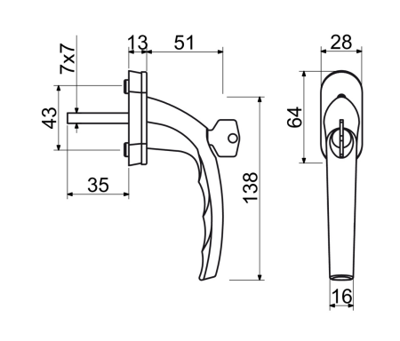 Abschließbarer Fenstergriff RICHTER RHW.009.L (F7016)