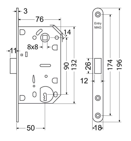 Magnetschloss für Innentüren aus Holz RICHTER EN.M01.BB.90.50.18.CHM.PL