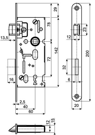 ANGEBOT Einsteckschloss K 103, Teilung 72 mm/ 60 mm - BB