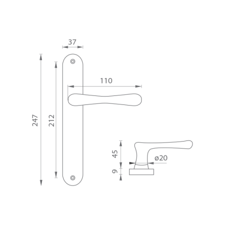 SALE Türbeschlag MP Elegant (NAT - Messing natur) - BB, Abstand 90 mm